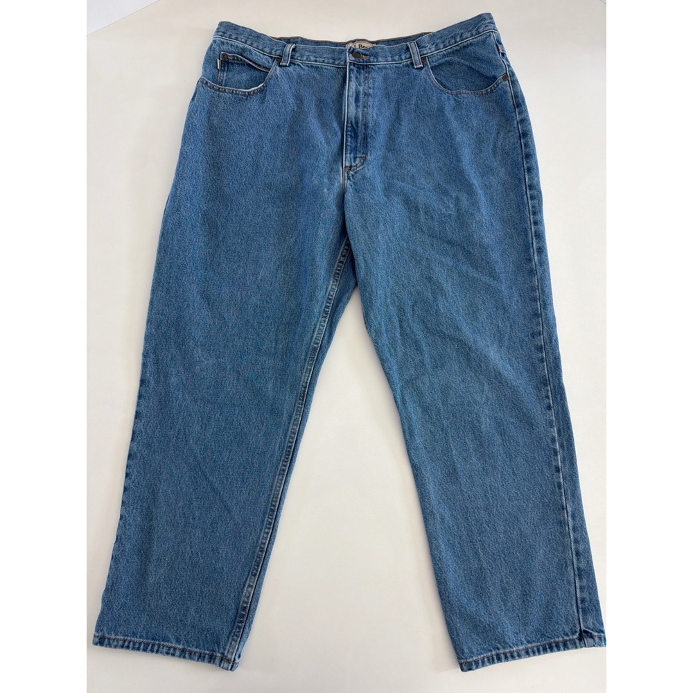 LL Bean Natural Fit Mens Blue Denim Jeans 42x30 Medium Wash Cotton